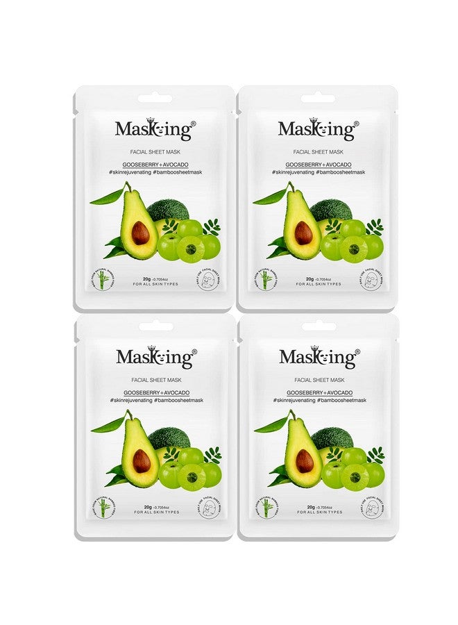 MasKing Bamboo Facial Sheet Mask of Gooseberry & Avocado for Skin Rejuvenating Ideal for Women & Men, 20ml each (Pack of 4) - Image 1