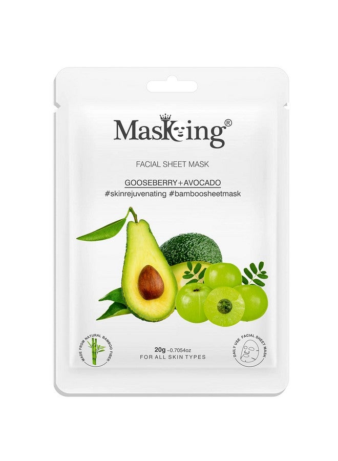 MasKing Bamboo Facial Sheet Mask of Gooseberry & Avocado for Skin Rejuvenating Ideal for Women & Men, 20ml each (Pack of 4) - Image 2