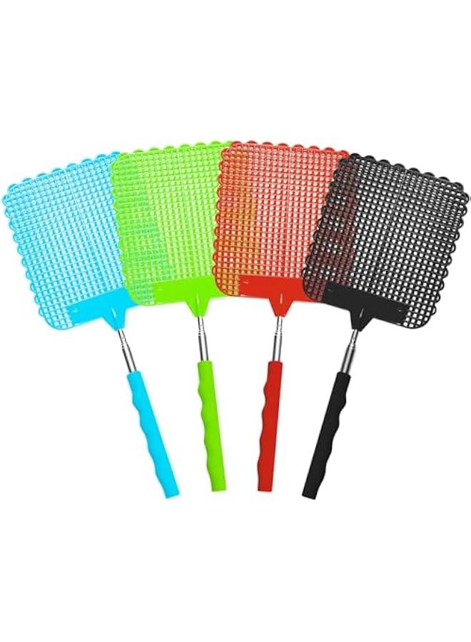 HOOKOR 4 Pack Retractable Fly Swatters, Durable Plastic Fly Swatter Heavy Set, Telescopic Flyswatter with Stainless Steel Handle, Flexible Manual Household Fly Swatters for Indoors and Outdoors  - Image 1