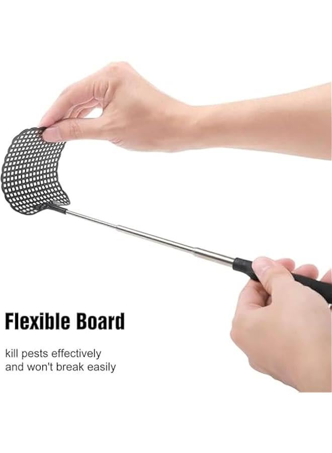 HOOKOR 4 Pack Retractable Fly Swatters, Durable Plastic Fly Swatter Heavy Set, Telescopic Flyswatter with Stainless Steel Handle, Flexible Manual Household Fly Swatters for Indoors and Outdoors  - Image 2