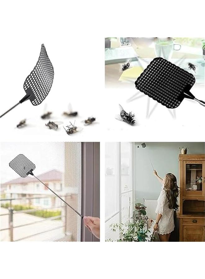 HOOKOR 4 Pack Retractable Fly Swatters, Durable Plastic Fly Swatter Heavy Set, Telescopic Flyswatter with Stainless Steel Handle, Flexible Manual Household Fly Swatters for Indoors and Outdoors  - Image 3