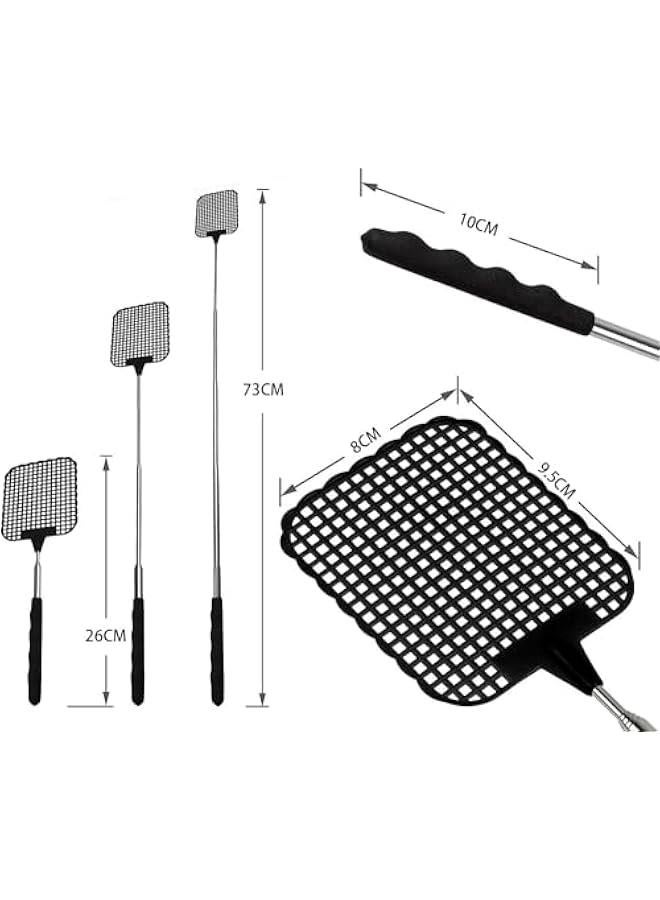 HOOKOR 4 Pack Retractable Fly Swatters, Durable Plastic Fly Swatter Heavy Set, Telescopic Flyswatter with Stainless Steel Handle, Flexible Manual Household Fly Swatters for Indoors and Outdoors  - Image 4
