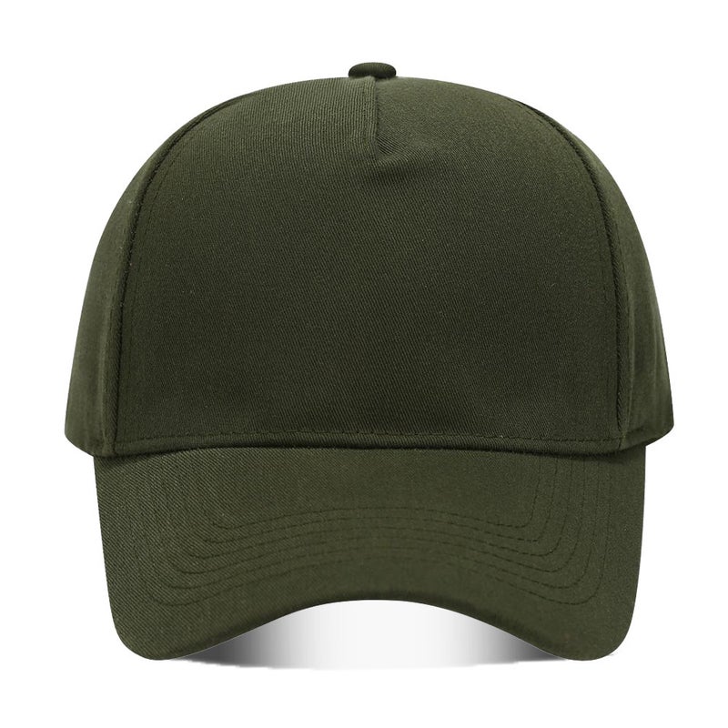 High-end pure cotton five solid color curved along the light plate copper buckle adult baseball cap cap sunshade cap can be printed and embroidered LOGO Military green - Image 1