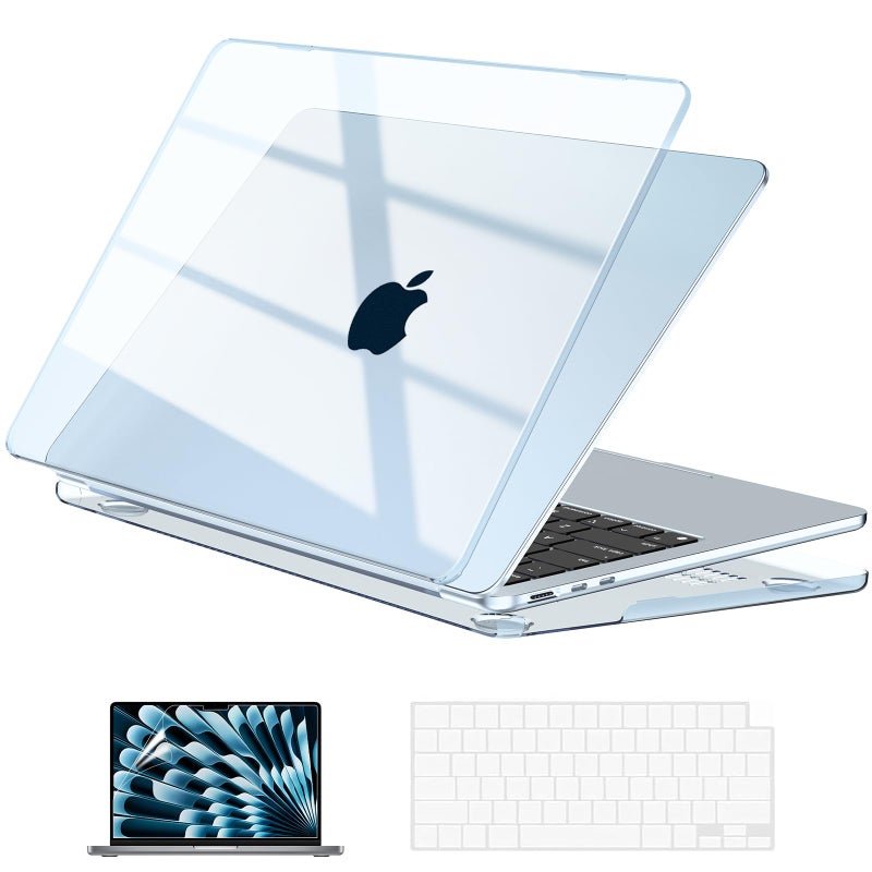EooCoo Case Compatible with MacBook Air 15 inch M5 2026 2025-2023 Release M4 M3 M2 Model A3448 A3241 A3114 A2941, Plastic Hard Shell Case & Keyboard Cover & Screen Protector, Crystal Sky Blue - Image 1