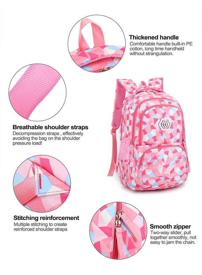 URbazaar 3Pcs Backpack Primary and Middle School Students Schoolbag Set Youth Travel Bag with Lunch Bag(Pink) - Image 4