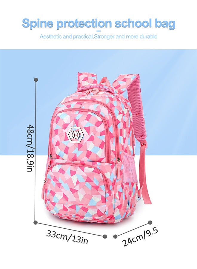 URbazaar 3Pcs Backpack Primary and Middle School Students Schoolbag Set Youth Travel Bag with Lunch Bag(Pink) - Image 2