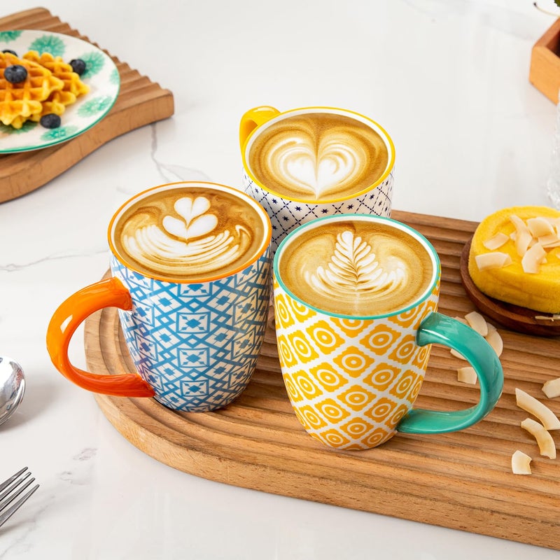 Cerkik Ceramic Coffee Mugs Set - 16 Oz Large Porcelain Tea Cups with Handle for Women Men Cocoa Latte Cappuccino - Christmas Housewarming Gift - Microwave Dishwasher Safe - Set of 6 - Assorted Colors - Image 3
