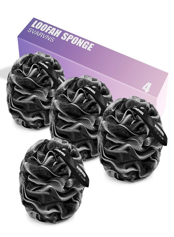svarvns Loofah Sponge, 4 Pack Large Size Loofah 75g/PCS, Bath Shower Loofah for Men, Women, Shower Pouf with Soft Mesh for Exfoliating Body, Black - Image 1
