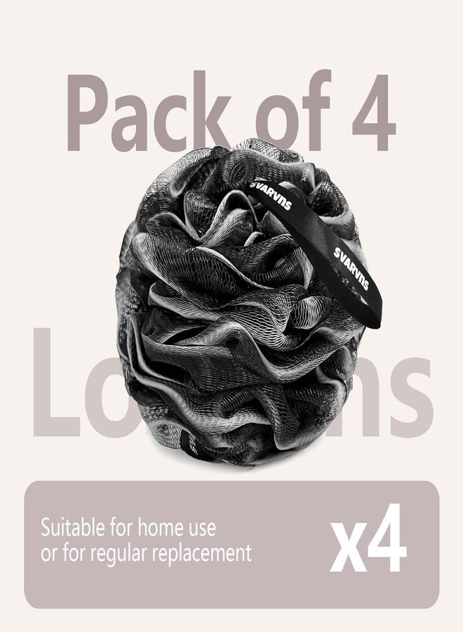svarvns Loofah Sponge, 4 Pack Large Size Loofah 75g/PCS, Bath Shower Loofah for Men, Women, Shower Pouf with Soft Mesh for Exfoliating Body, Black - Image 5