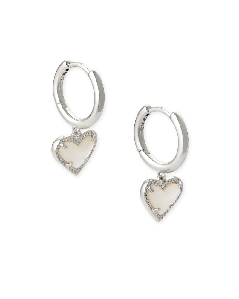 Kendra Scott Ari Heart Huggie Earrings in Rhodium Ivory Mother Of Pearl - Image 1