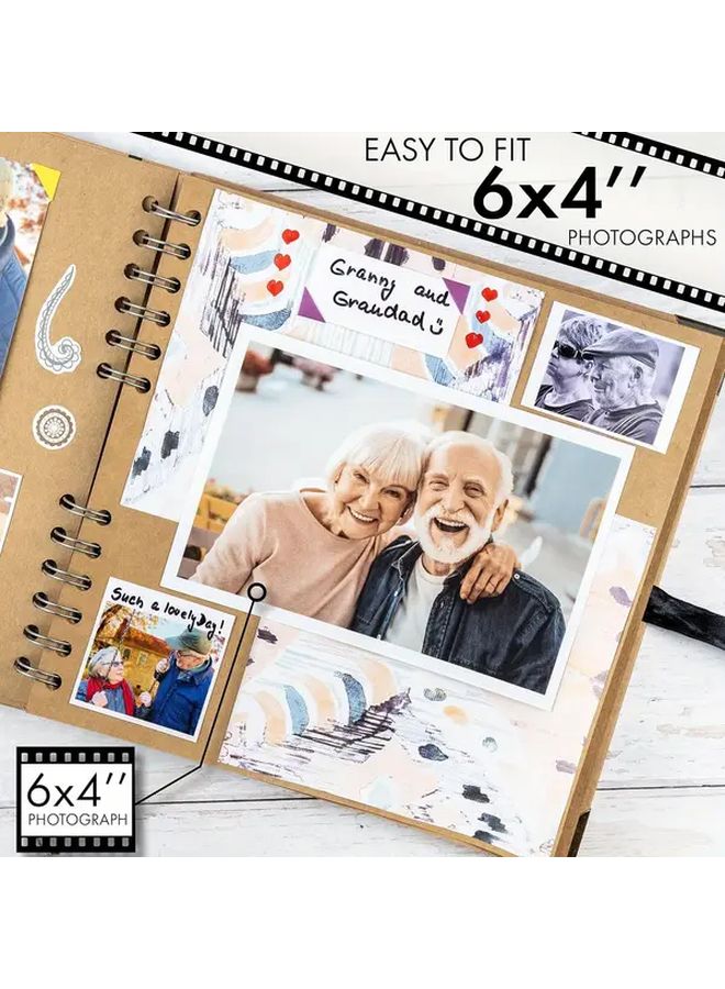 60 Page 8x8 Inch Scrapbook Album Thick 180gsm Acid Free Kraft Paper Decorative Edge Design Ribbon Closure Durable Memory Book For Scrapbooking Art Projects Photo Storage Brown - Image 5