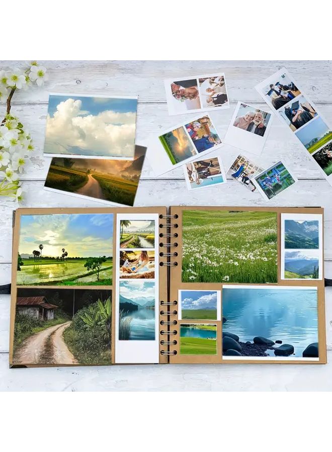 60 Page 8x8 Inch Scrapbook Album Thick 180gsm Acid Free Kraft Paper Decorative Edge Design Ribbon Closure Durable Memory Book For Scrapbooking Art Projects Photo Storage Brown - Image 2
