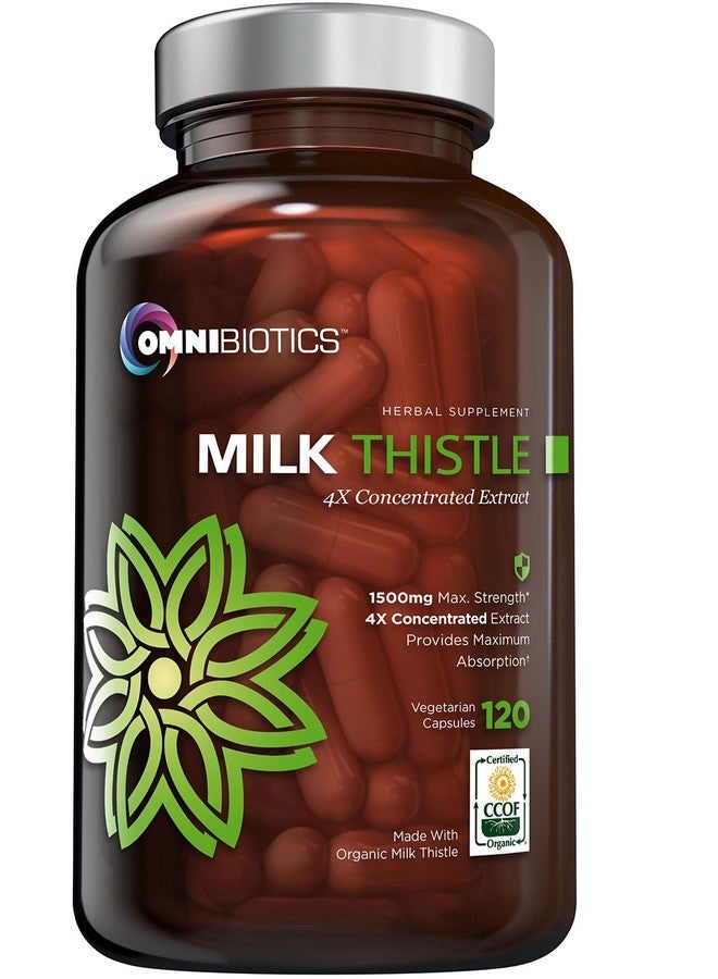 OmniBiotics Organic Milk Thistle Supplement 1500mg 4X Concentrated Extract with Silymarin - The Strongest Milk Thistle Supplement Available for Liver Support - Great for Liver Detox - 120 Vegan Capsules  - Image 1