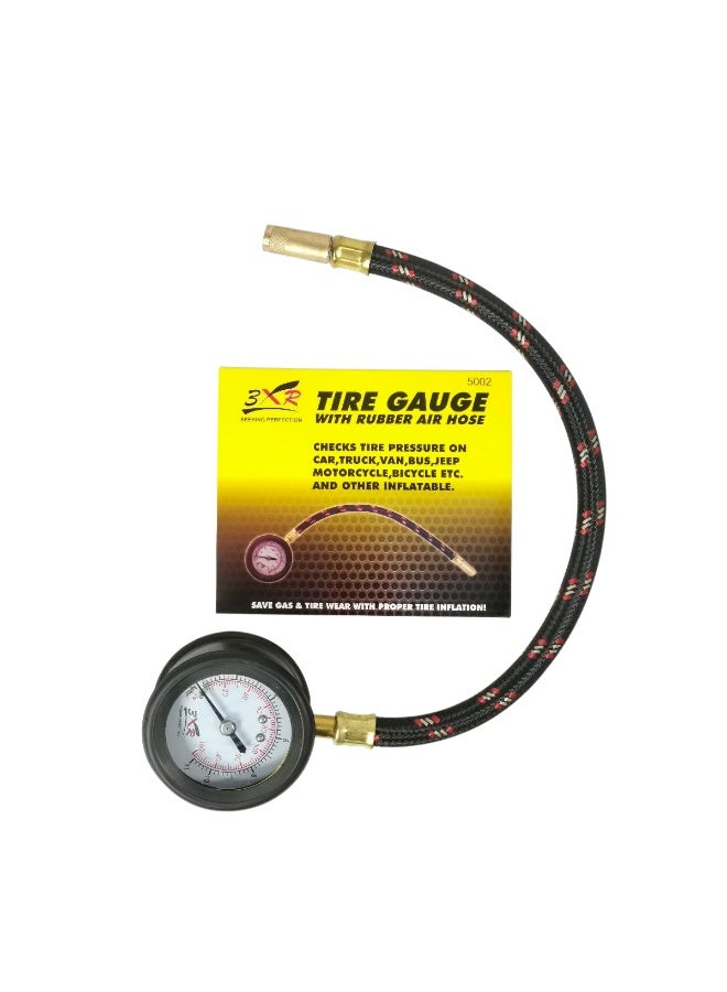 3XR Tire Pressure Gauge with Rubber Air Hose Heavy Duty Analog Tyre Pressure Meter for Car Bike Truck Accurate PSI Meter Portable Air Pressure Checker - Image 1