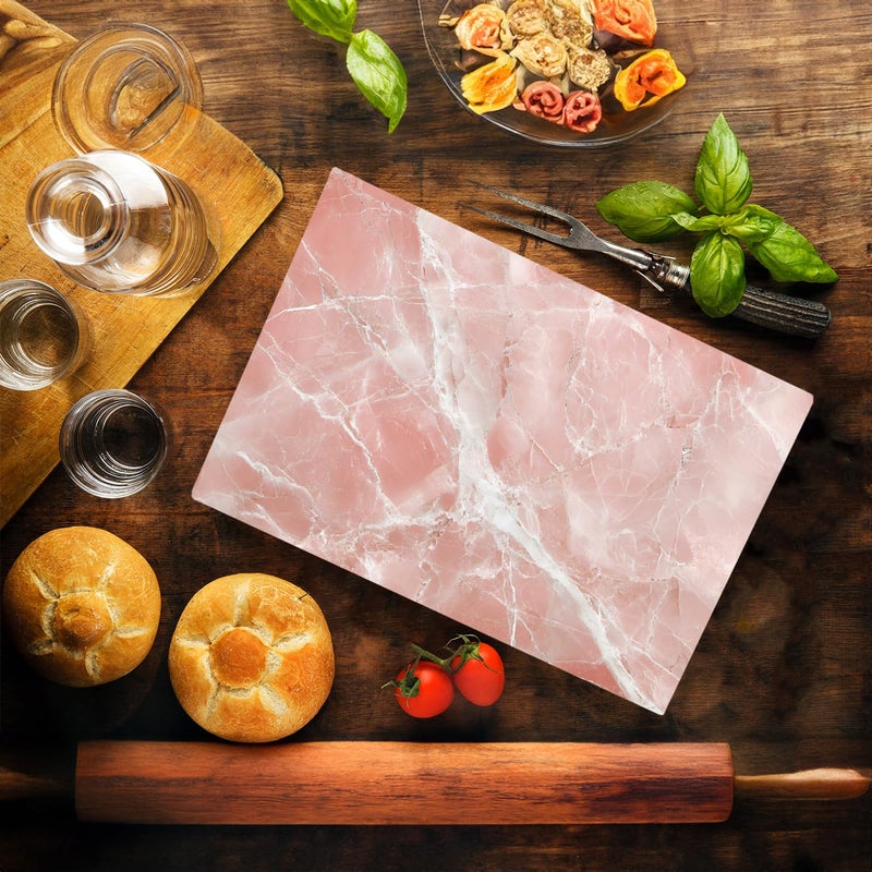 DAJDC White Pink Rose Quartz Agate Marble Kitchen Glass Cutting Board Ocean Decorative Gift Marbled Granite Stone Rock Gift For Her Mom Wife (White Pink) - Image 2