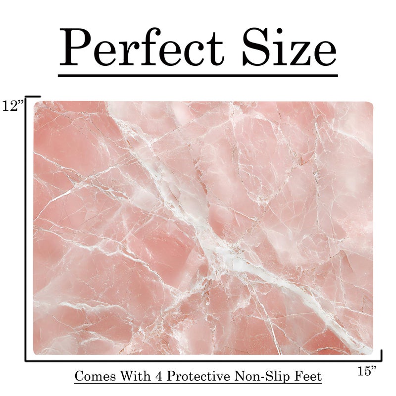 DAJDC White Pink Rose Quartz Agate Marble Kitchen Glass Cutting Board Ocean Decorative Gift Marbled Granite Stone Rock Gift For Her Mom Wife (White Pink) - Image 3