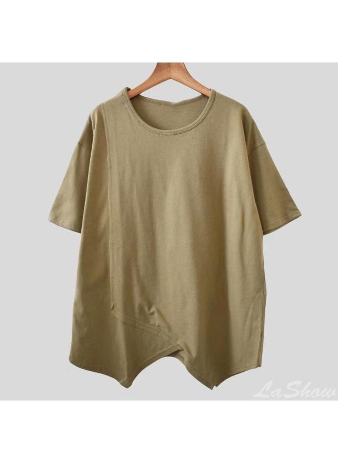 Generic - Plus Size Women's Summer Chubby Girl Design Irregular Split Short-sleeved T-shirt Top Loose Student Couple Top - Image 1