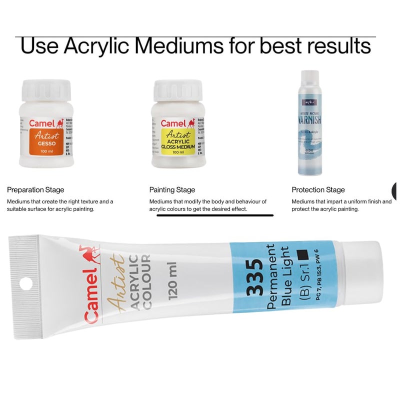 Camlin Camel Artist Acrylic Color 120ml Tube (Permanent Blue Light 335 S-1) - Image 5