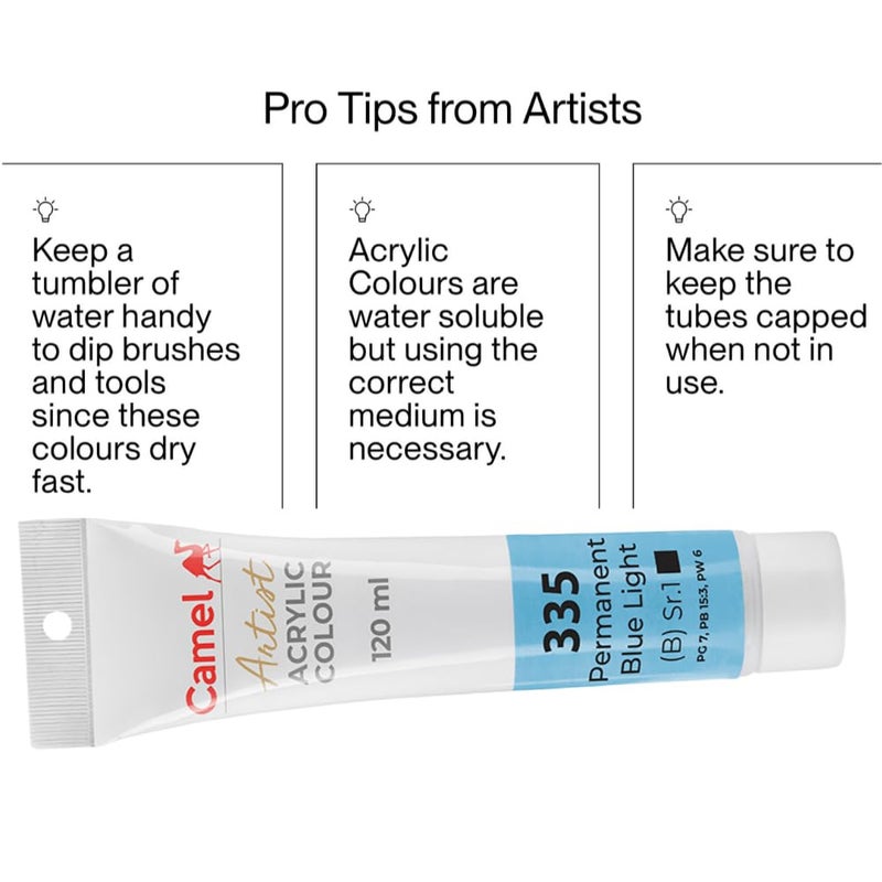 Camlin Camel Artist Acrylic Color 120ml Tube (Permanent Blue Light 335 S-1) - Image 4