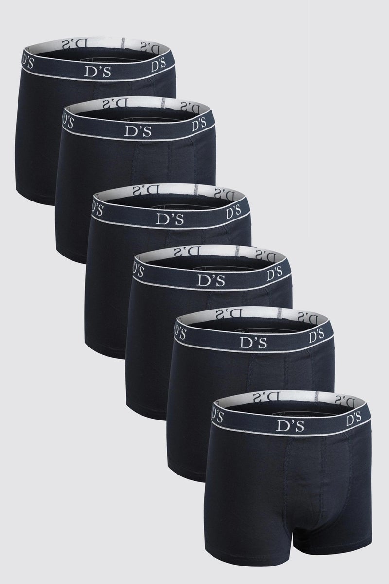 D'S DAMAT Navy Blue Elastic Waist Brand Logo Lycra Stretchable 6-Piece Boxer Set - Image 1