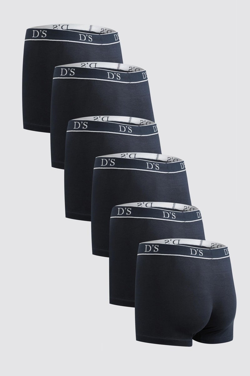 D'S DAMAT Navy Blue Elastic Waist Brand Logo Lycra Stretchable 6-Piece Boxer Set - Image 2
