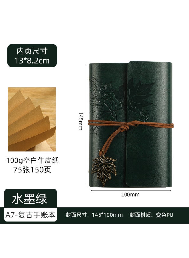 Boyi Retro Travel Pu Hand Ledger Soft Leather Loose-leaf Notebook A6a7 Portable Notebook Maple Leaf Diary - Image 1