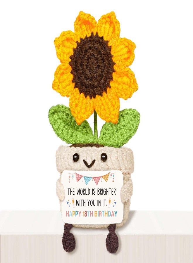 AceThrills 18th Birthday Gifts for Girls - Handmade Positive Sunflower Crochet with Card - Adorable Home Decor Gifts for 18 Year Old Best Friend Daughter Sister Girlfriend Bestie Niece - Image 1