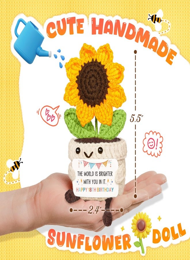 AceThrills 18th Birthday Gifts for Girls - Handmade Positive Sunflower Crochet with Card - Adorable Home Decor Gifts for 18 Year Old Best Friend Daughter Sister Girlfriend Bestie Niece - Image 2