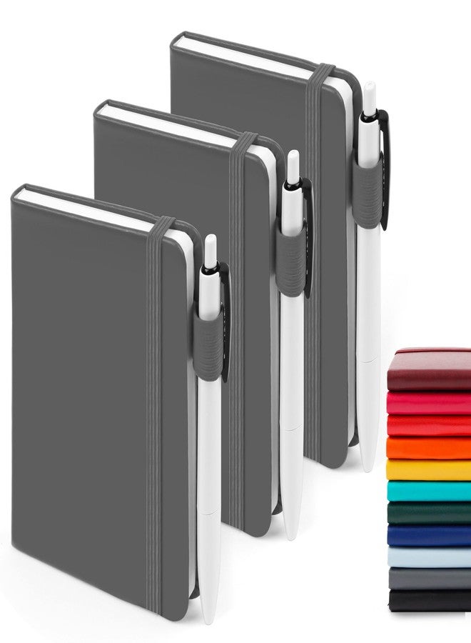 feela 3 Pack Pocket Notebook Journals with 3 Black Pens, A6 Mini Cute Small Journal Notebook Bulk Hardcover College Ruled Notepad with Pen Holder for Office School Supplies, 3.5”x 5.5”, Gray - Image 1