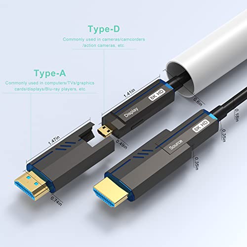 ecjtu 8K Detachable HDMI Fiber Optic Cable 130Feet/40m, Long HDMI 2.1 Cable in Wall, with Dual Micro HDMI and Standard HDMI Connectors, Compatible for PC, TV, playstation4, PS5, Xbox Series X, RTX4090/4080 - Image 2