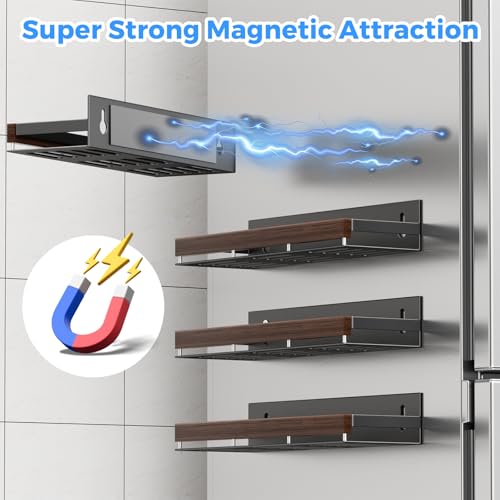 DEMEGA Walnut Magnetic Spice organizer for Refrigerator Wall Mount Spice Rack Magnetic Fridge Shelf Spice Jar Seasoning Organizer (Walnut 4 Pack) - Image 2