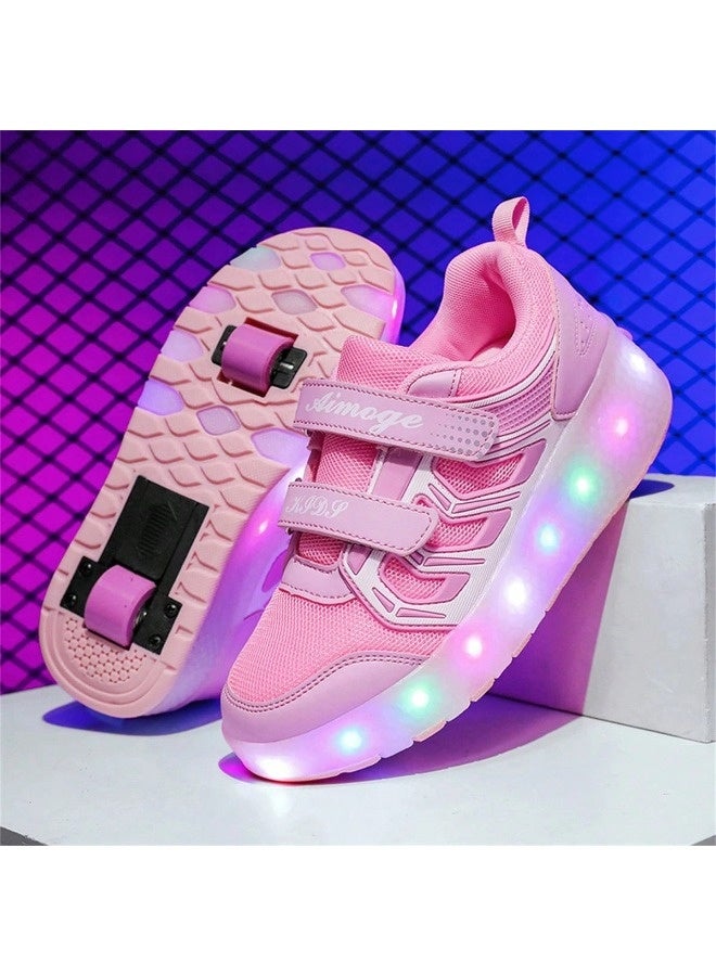 شيبشيب أحذية تزلج للأطفال مزودة بإضاءة LED رائعة، أحذية تزلج شبكية قابلة للتنفس للبنات، أحذية تزلج قابلة للسحب مناسبة للمبتدئين، أحذية بعجلات قابلة لإعادة الشحن عبر USB - Image 2