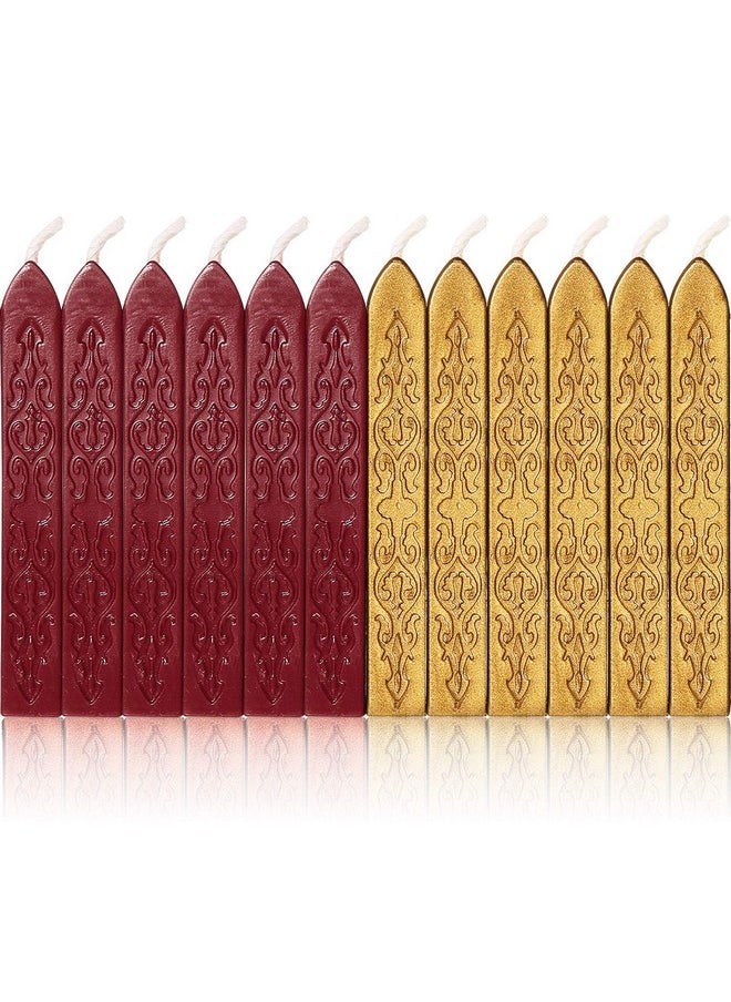 Bememo 12 Pieces Sealing Wax Sticks With Wicks Antique Fire Manuscript Sealing Wax For Wax Seal Stamp (Flashing Wine Red And Gold)  - Image 1