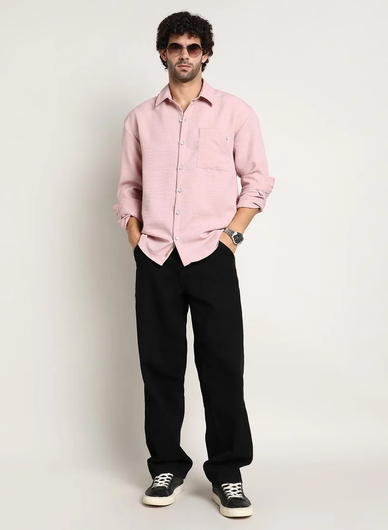 Campus Sutra Men's Rose Pink Modular Solid Oversized Shirt