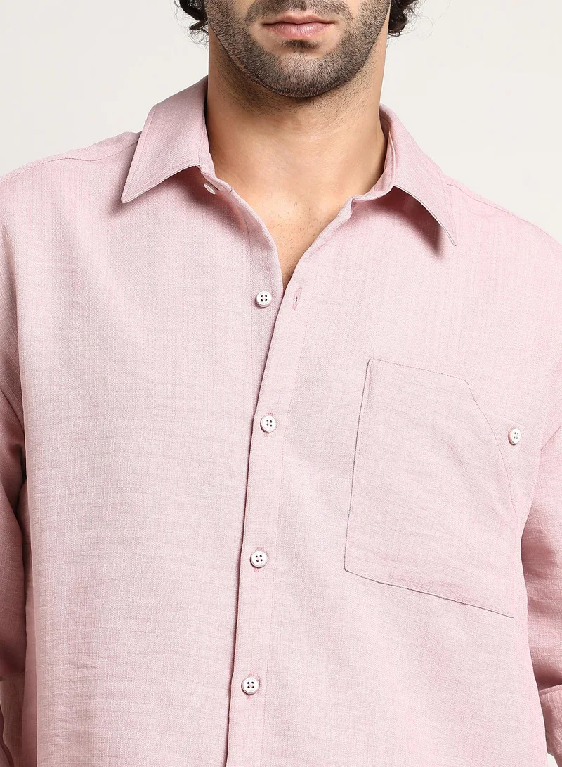 Campus Sutra Men's Rose Pink Modular Solid Oversized Shirt