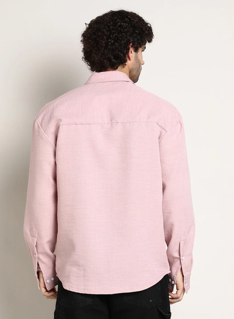 Campus Sutra Men's Rose Pink Modular Solid Oversized Shirt