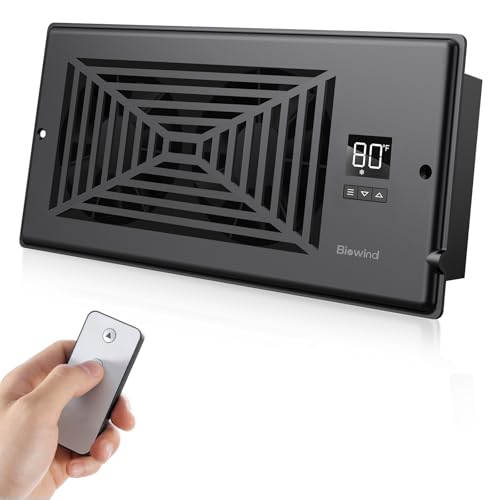 BIOWIND Quiet Register Booster Fan Fits 4" x 10" Register Holes, 10-Speed Smart Heating Cooling AC Vent Fan with Remote Control and Thermostat Control - Black - Image 1