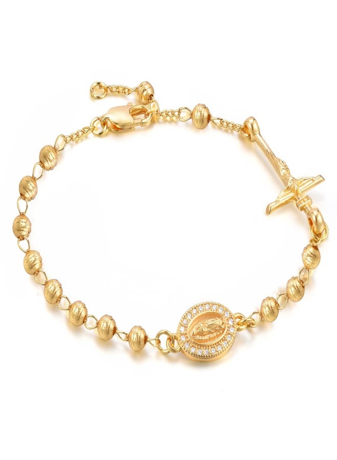 XUANPAI Women's Gold Virgin Mary Bracelet - 14k Gold Plated Rosary Bead Cross Bracelets,Hypoallergenic Non Tarnish Religious Rosarios Catolicos Virgen de Guadalupe Jewelry,Catholic Baptism Gifts for Her - Image 1