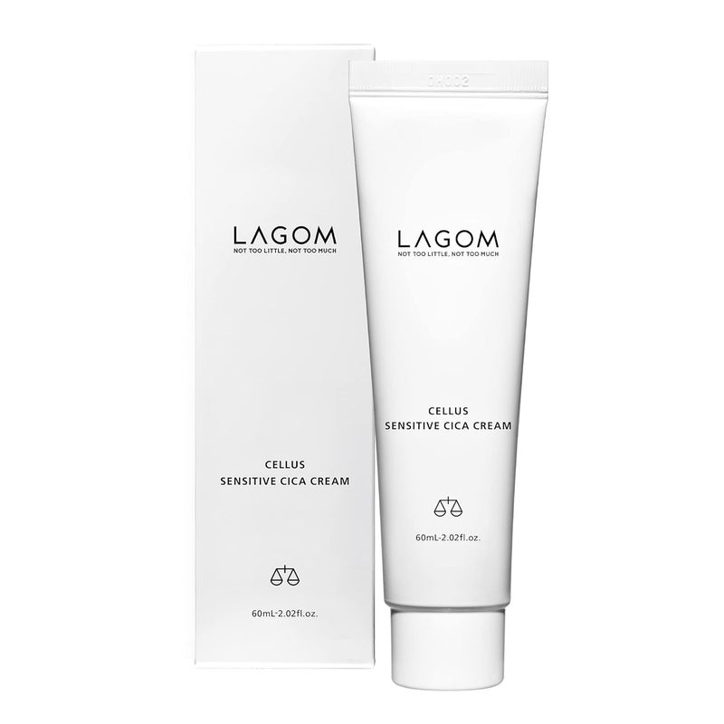 LAGOM Cellus Sensitive Cica Cream Natural Soothing Lotion with Centella Ceramide Green Tea Rich Herbal Nutrition Restoration Dry Irritation Calming Balm All Skin Type Face Blemish 202 Fl Oz