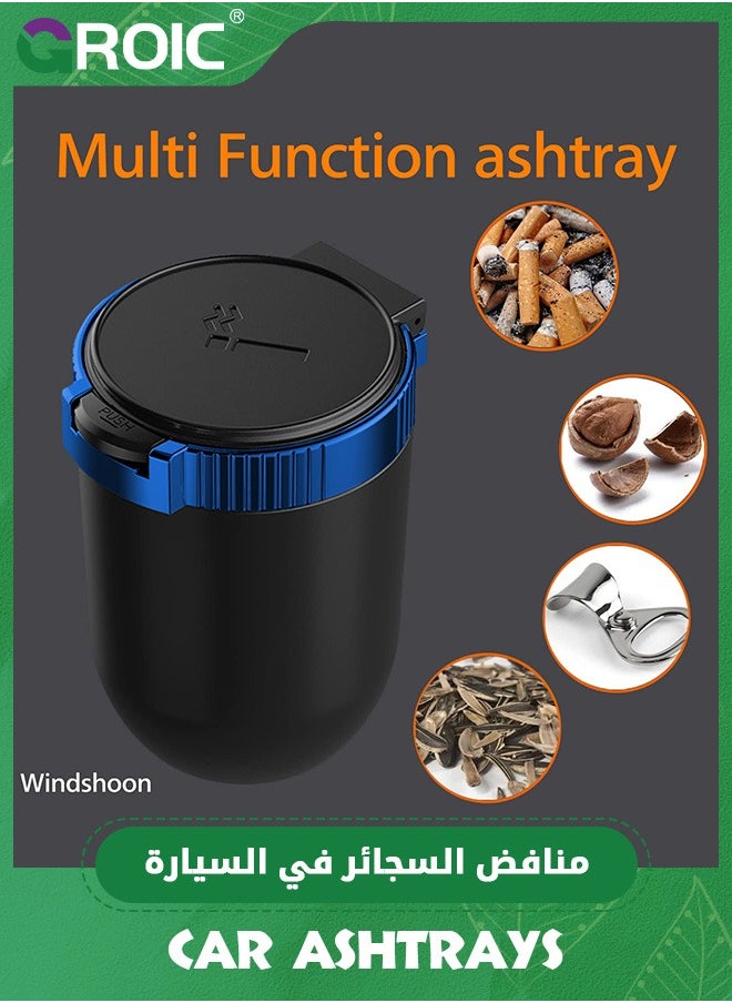 GROIC منفضة سجائر السيارة مع غطاء، حامل أسطواني محمول مع ضوء LED أزرق وحامل أكواب أسطواني، سلة مهملات صغيرة للسيارة لحامل أكواب معظم السيارات، منفضة سجائر محمولة للسيارة، صينية رماد  - Image 5