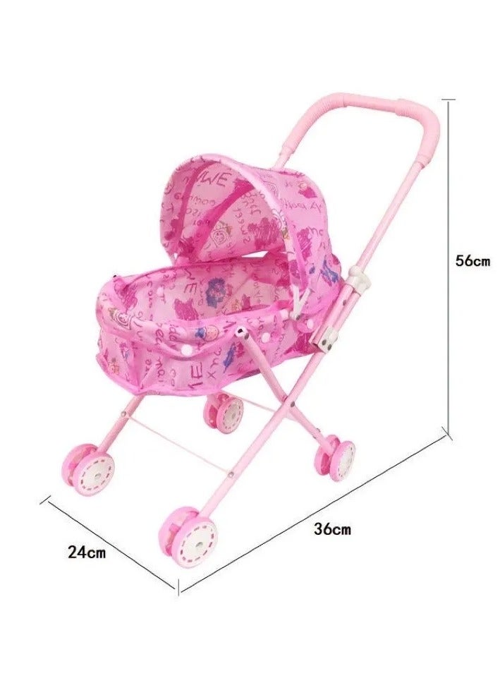 Baby Doll Stroller & Carrier Set – Foldable Pink Floral Toy Pram for Kids | Lightweight Metal Pushchair with Matching Portable Bassinet | Nursery Role Play Gift for Toddlers & Girls 3+ | Fits Most 18-Inch Dolls - Image 2