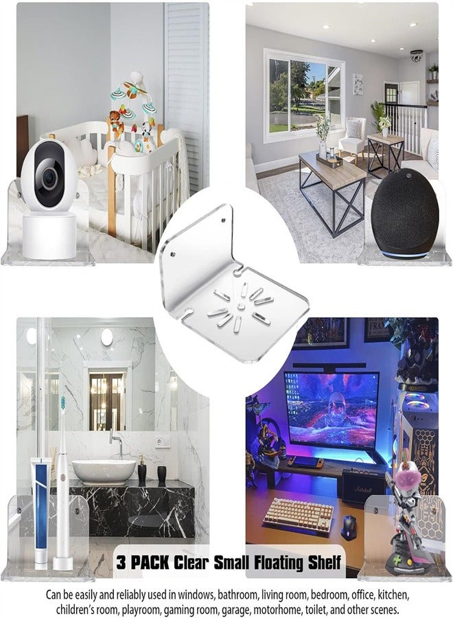 Clear Acrylic Wall Shelf 3 Pack for Smart Security Cameras, Baby & Pet Monitors, Small Floating Shelf for Plants, Speaker, Dog Camera, with Cable Clips - Image 5