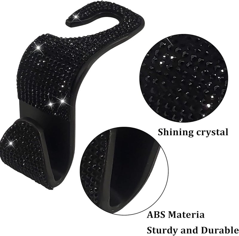 Dermasy 2 Pack Car Hooks, 2021 New Bling Rhinestones Crystal Hooks Car Decorations Auto Seat Back Organizers Strong and Durable Backseat Hanger Storage Universal for SUV Truck Vehicle (Black) - Image 3