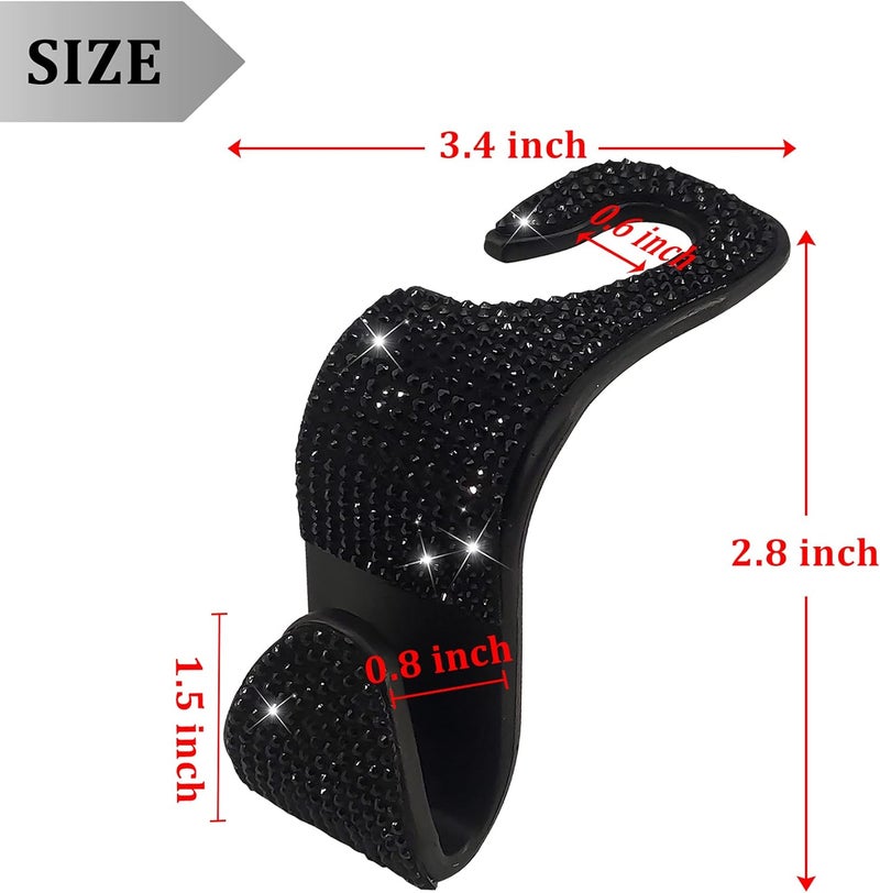Dermasy 2 Pack Car Hooks, 2021 New Bling Rhinestones Crystal Hooks Car Decorations Auto Seat Back Organizers Strong and Durable Backseat Hanger Storage Universal for SUV Truck Vehicle (Black) - Image 2