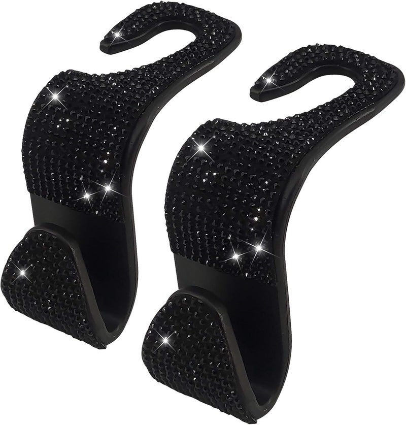 Dermasy 2 Pack Car Hooks, 2021 New Bling Rhinestones Crystal Hooks Car Decorations Auto Seat Back Organizers Strong and Durable Backseat Hanger Storage Universal for SUV Truck Vehicle (Black) - Image 1
