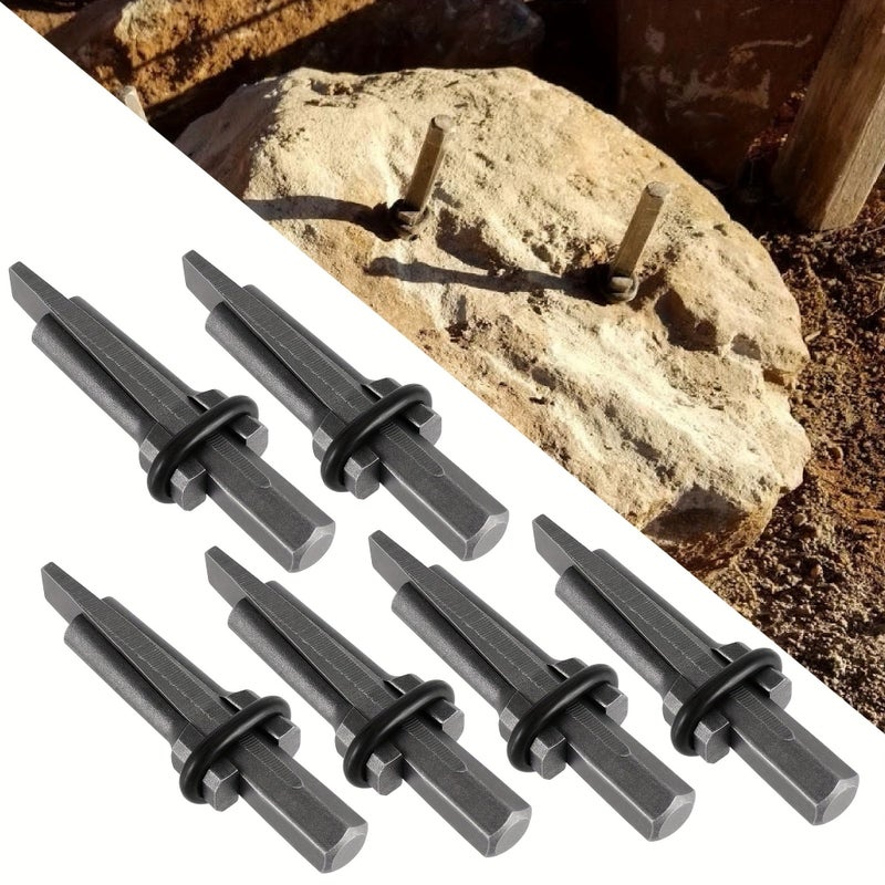 6 Piece Stone Splitting Tool Set With Wedges And Feather Shims For Concrete And Rock - Image 1