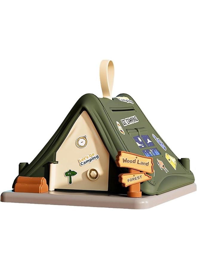 إيروريكس حصالة نقود على شكل خيمة لطيفة، حصالة نقود معدنية، صندوق توفير نقود، هدايا للأطفال، حصالة نقود بلاستيكية غير قابلة للكسر، حصالة نقود إبداعية، لعبة مع مفاتيح، ملصقات، ديكور منزلي للأطفال، بنات، أولاد، أخضر - Image 1