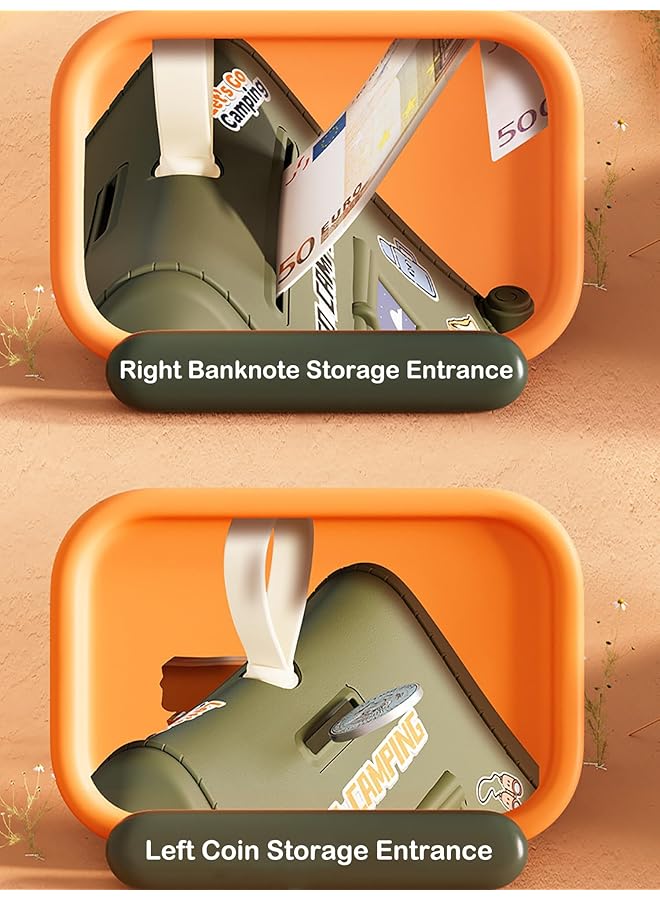 إيروريكس حصالة نقود على شكل خيمة لطيفة، حصالة نقود معدنية، صندوق توفير نقود، هدايا للأطفال، حصالة نقود بلاستيكية غير قابلة للكسر، حصالة نقود إبداعية، لعبة مع مفاتيح، ملصقات، ديكور منزلي للأطفال، بنات، أولاد، أخضر - Image 5