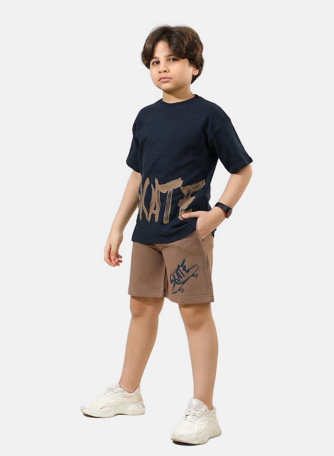 ريمينت طقم شورت برسمة لوح التزلج للاولاد كحلي - Image 2