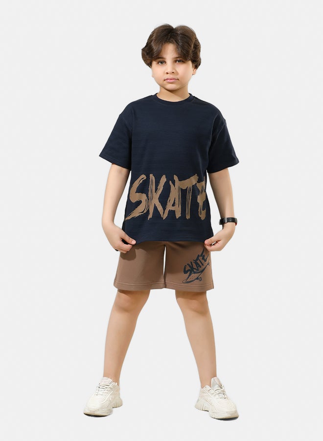 ريمينت طقم شورت برسمة لوح التزلج للاولاد كحلي - Image 3